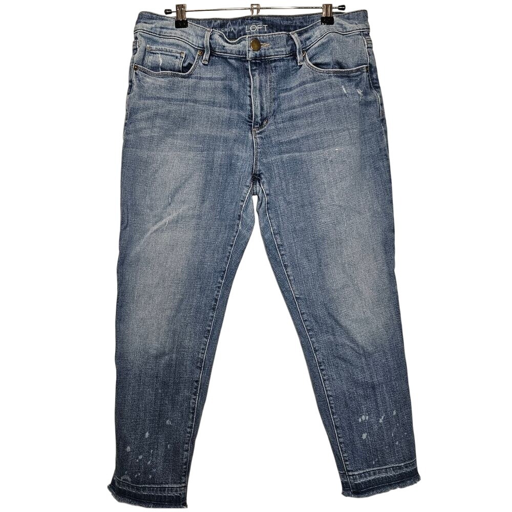 Loft Relaxed Skinny Jean Cropped Medium Wash Denim Raw hem Size‎ 10